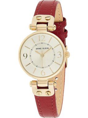 Anne Klein Women's Gold Red Leather Strap Fashion Analog Japanese Quartz Watch